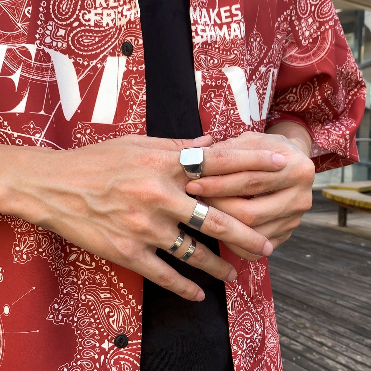 Geometric 4 Pieces Silver Tone Stackable Ring Set - ArtGalleryZen