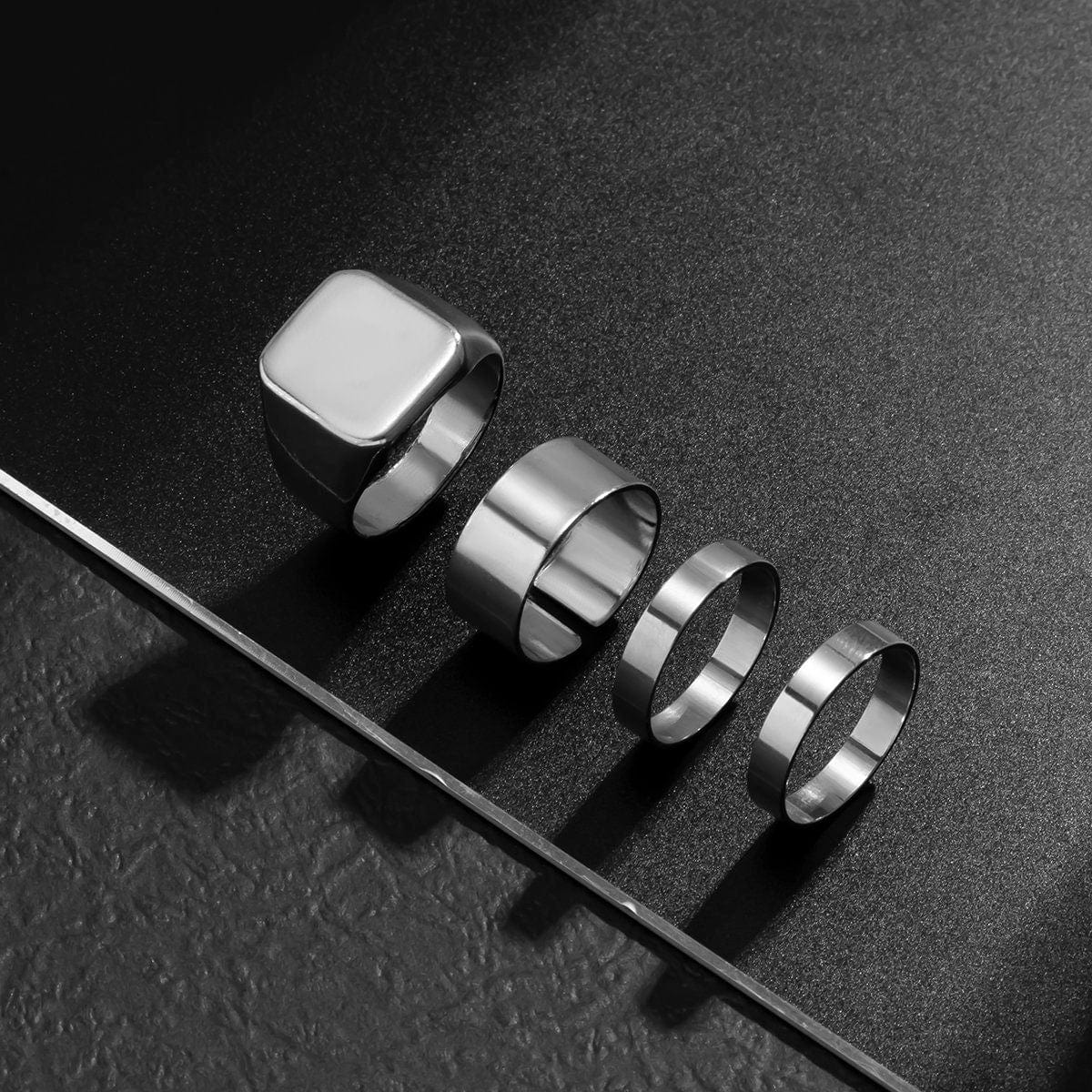 Geometric 4 Pieces Silver Tone Stackable Ring Set - ArtGalleryZen