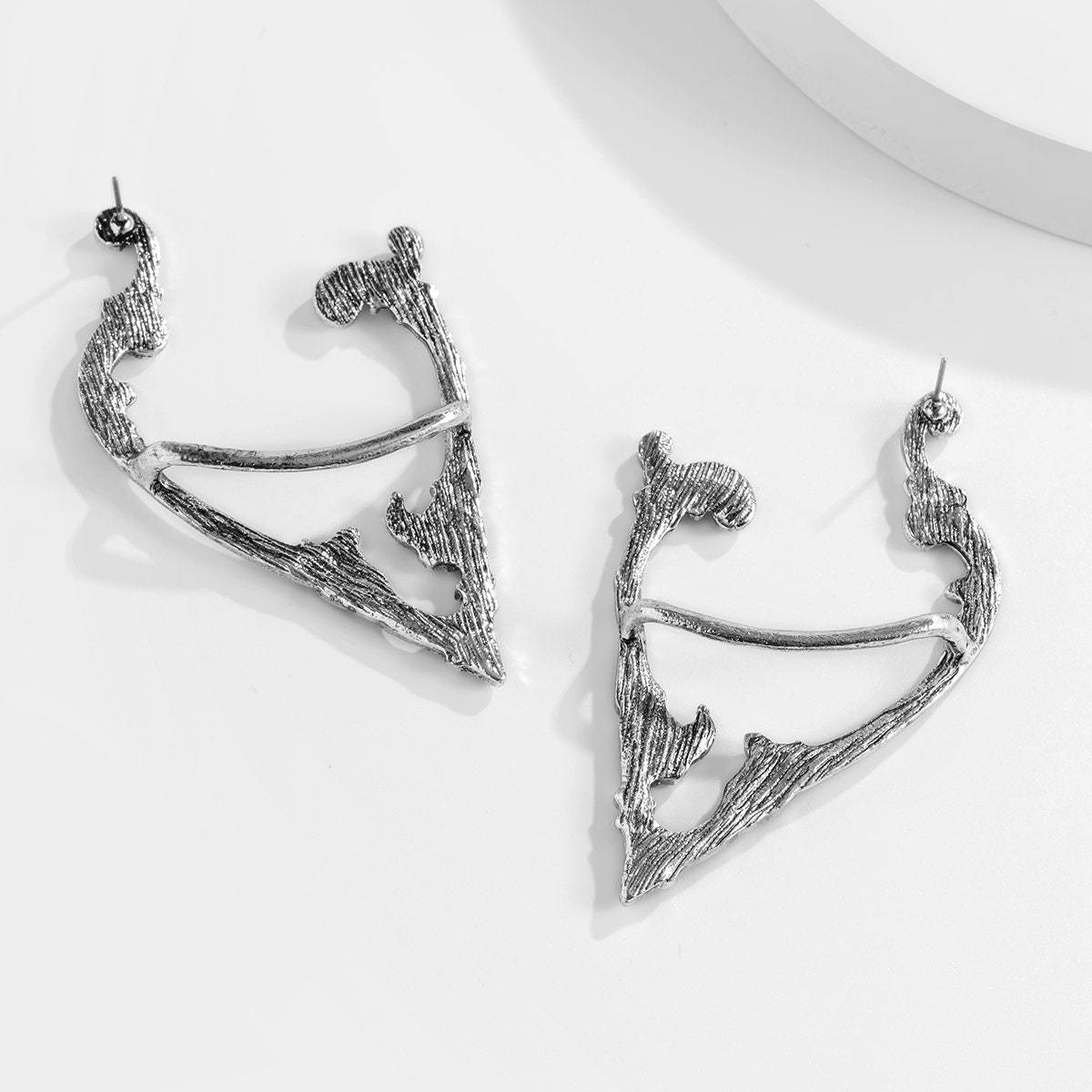 Geometric Antique Silver Ear Cuff Climber Crawler Wrap Earrings - ArtGalleryZen