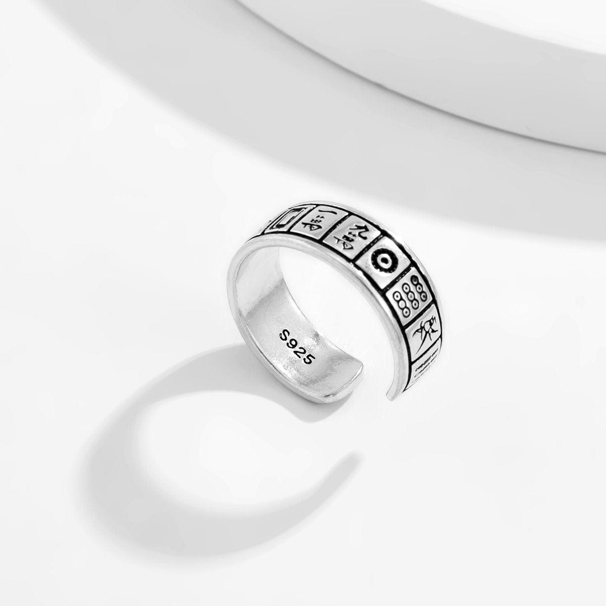Geometric Antique Silver Mahjong Ring - ArtGalleryZen