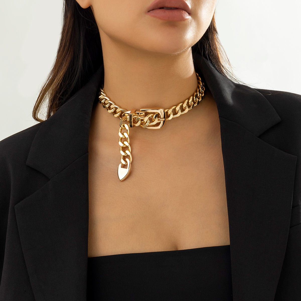 Geometric Chunky Belt Chain Choker Necklace - ArtGalleryZen