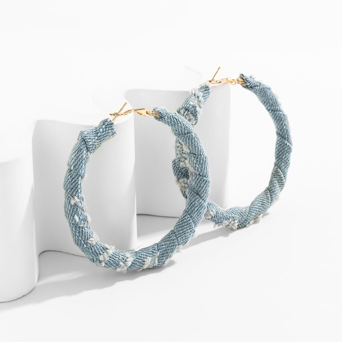 Geometric Denim Fabric Chunky Hoop Earrings - ArtGalleryZen