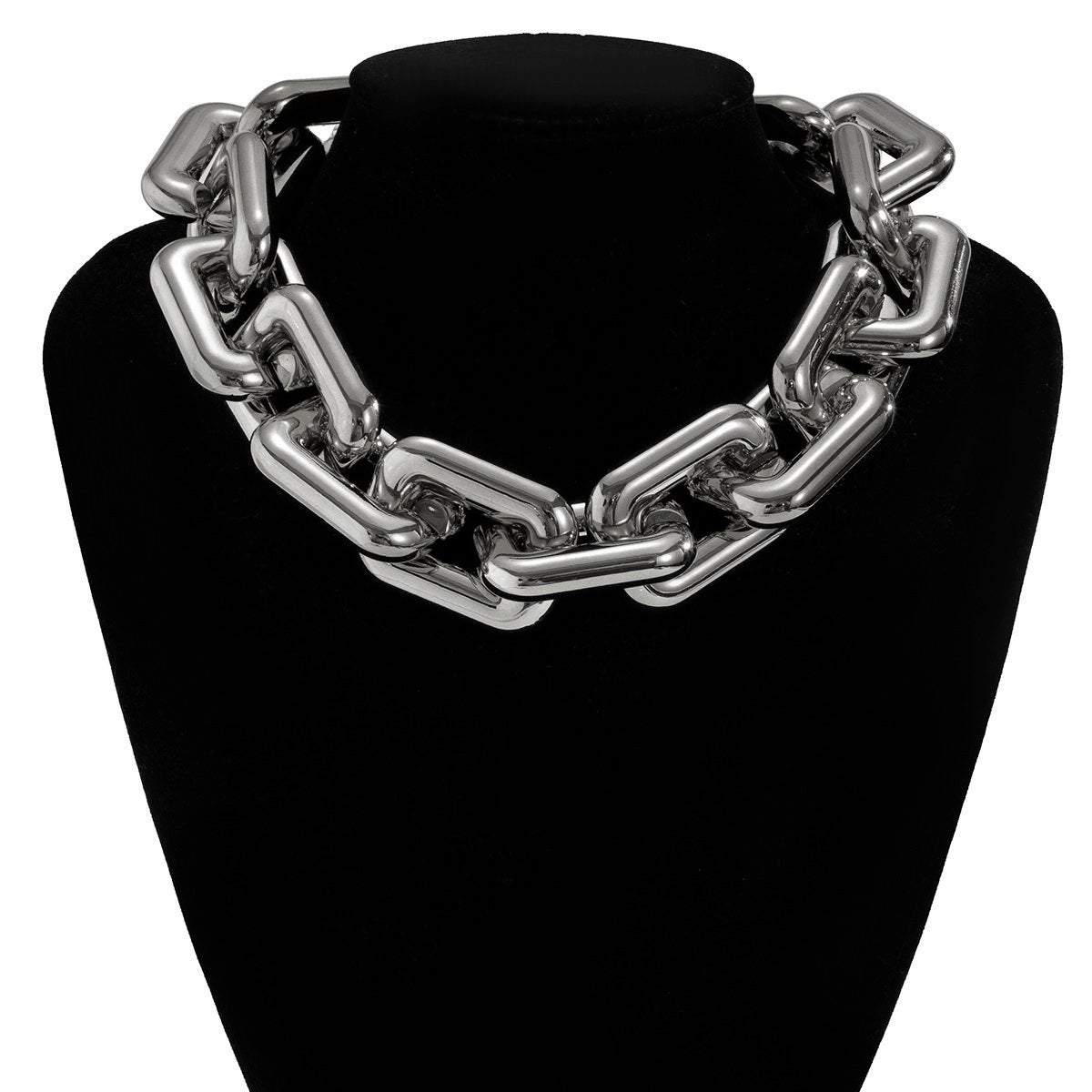 Chunky Black Chain Link Choker Flat Chain Necklace Large 