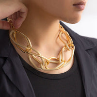 Thumbnail for Geometric Gold Silver Plated Hammered Chunky Chain Choker Necklace - ArtGalleryZen