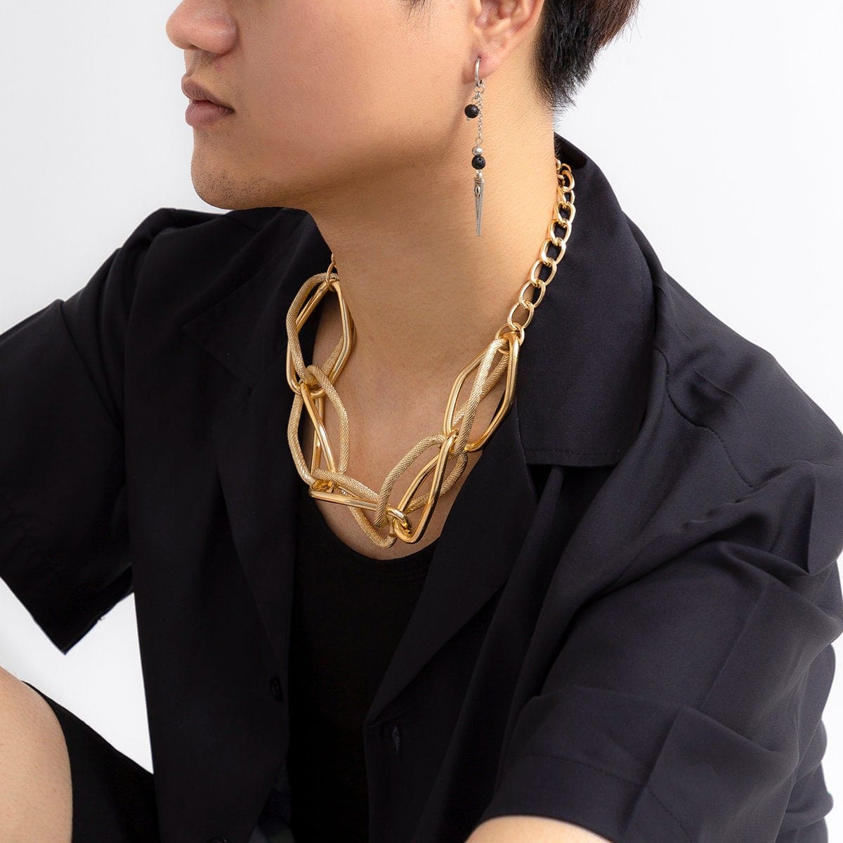 Geometric Gold Silver Plated Hammered Chunky Chain Choker Necklace - ArtGalleryZen