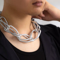 Thumbnail for Geometric Gold Silver Plated Hammered Chunky Chain Choker Necklace - ArtGalleryZen