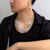 Thumbnail for Geometric Gold Silver Plated Hammered Chunky Chain Choker Necklace - ArtGalleryZen