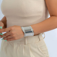 Thumbnail for Geometric Gold Silver Plated Metallic Open Wide Cuff Bangle Bracelet - ArtGalleryZen