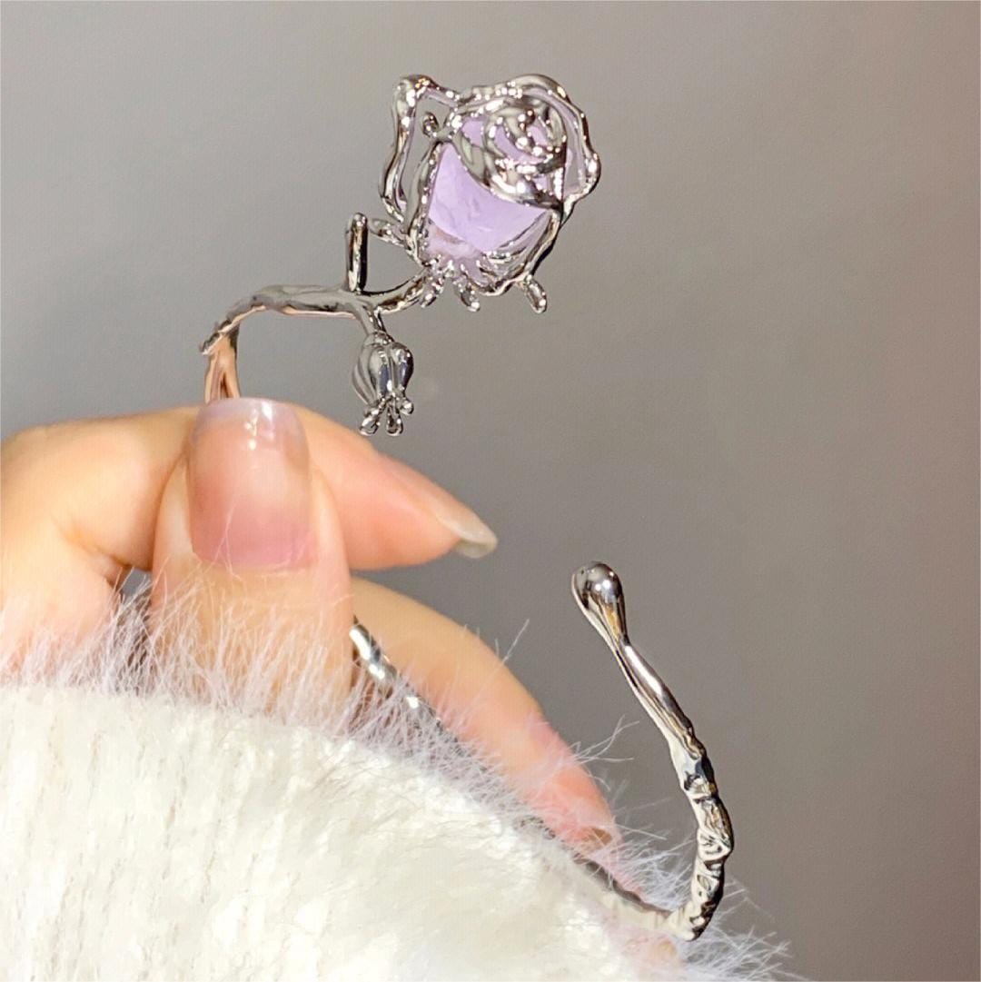 Geometric Healing Stone Rose Bangle Bracelet - ArtGalleryZen