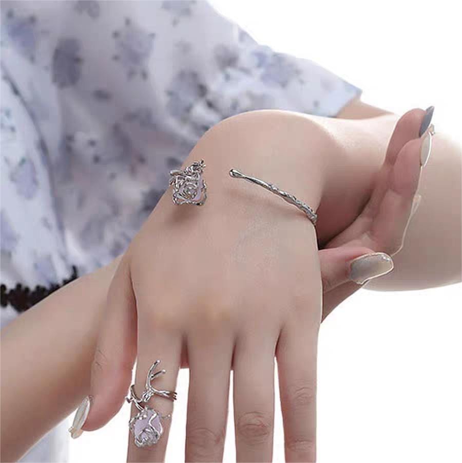 Geometric Healing Stone Rose Bangle Bracelet - ArtGalleryZen