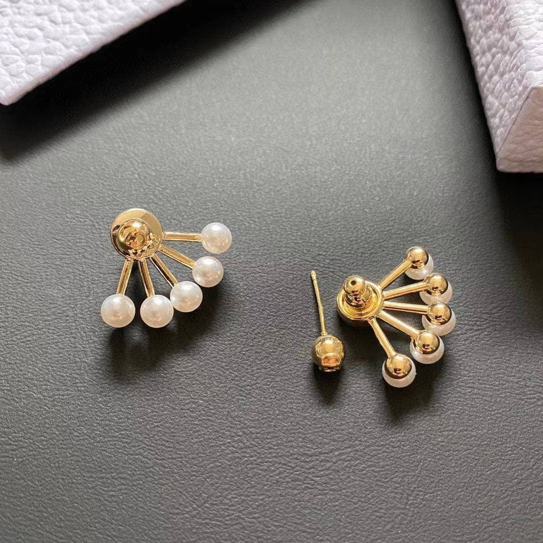 Geometric S925 Silver Post Pearl Earrings - ArtGalleryZen