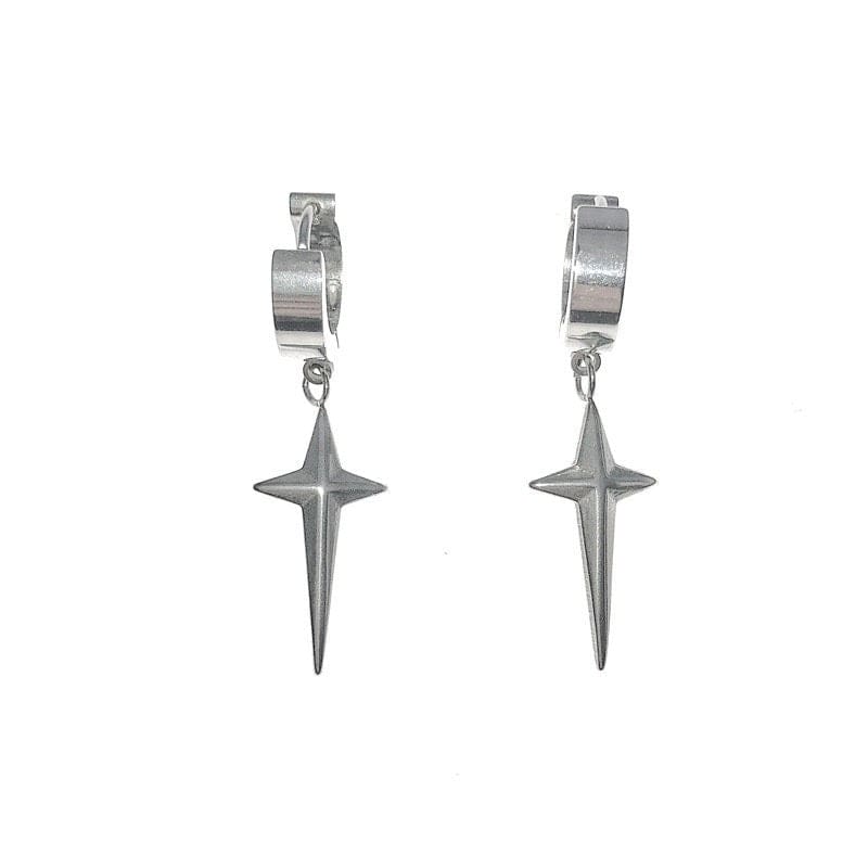 Geometric Titanium Steel Polar Star Ear Cuff Clip On Huggie Hoop Dangle Earrings - ArtGalleryZen