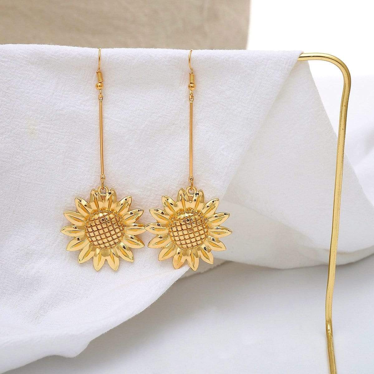 Golden Sunflower Earrings - Feminine Charm Earrings - Flower Dangle Earrings - ArtGalleryZen