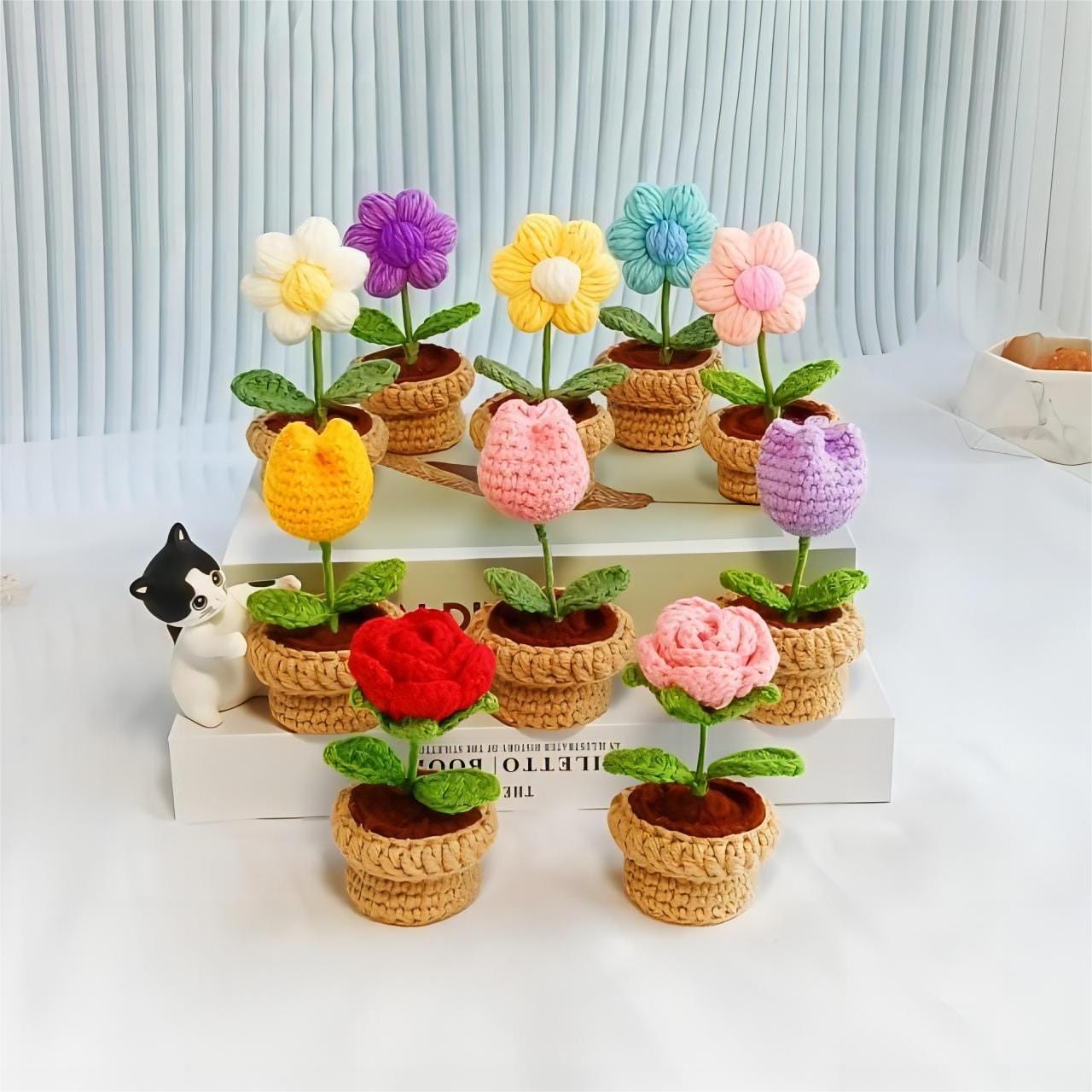 Hand-knitted Potted Crochet Flower - ArtGalleryZen