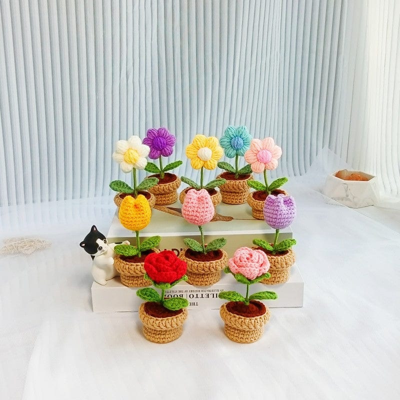 Hand-knitted Potted Crochet Flower - ArtGalleryZen