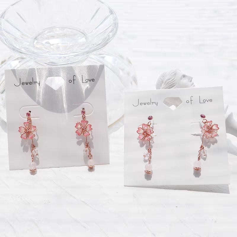 Handmade Cherry Blossom Dangle Earrings - ArtGalleryZen