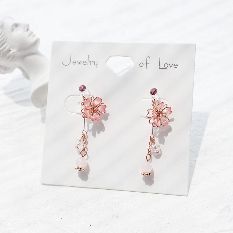 Handmade Cherry Blossom Dangle Earrings - ArtGalleryZen