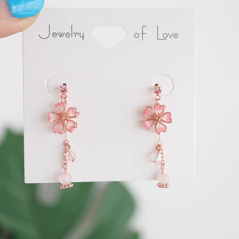 Handmade Cherry Blossom Dangle Earrings - ArtGalleryZen
