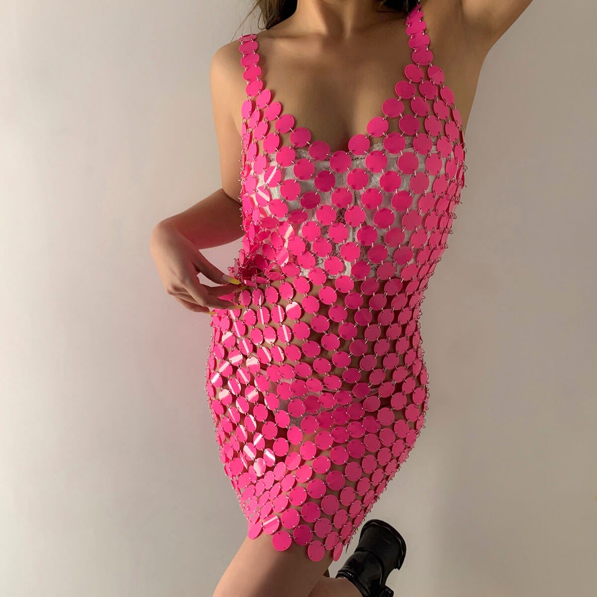 Handmade Colorful Squamous Sequins Patchwork Rave Party Mini Dress - ArtGalleryZen