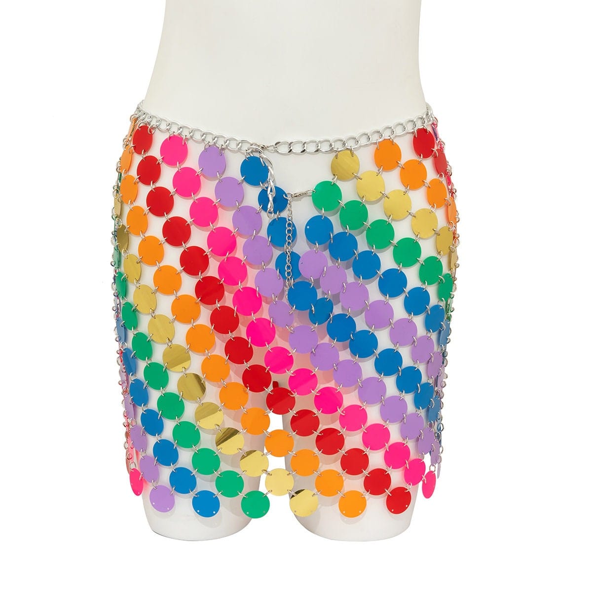 Handmade Rainbow Squamous Glitter Sequins Patchwork Strappy Nightclub Party Skirt - ArtGalleryZen