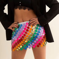 Thumbnail for Handmade Rainbow Squamous Glitter Sequins Patchwork Strappy Nightclub Party Skirt - ArtGalleryZen
