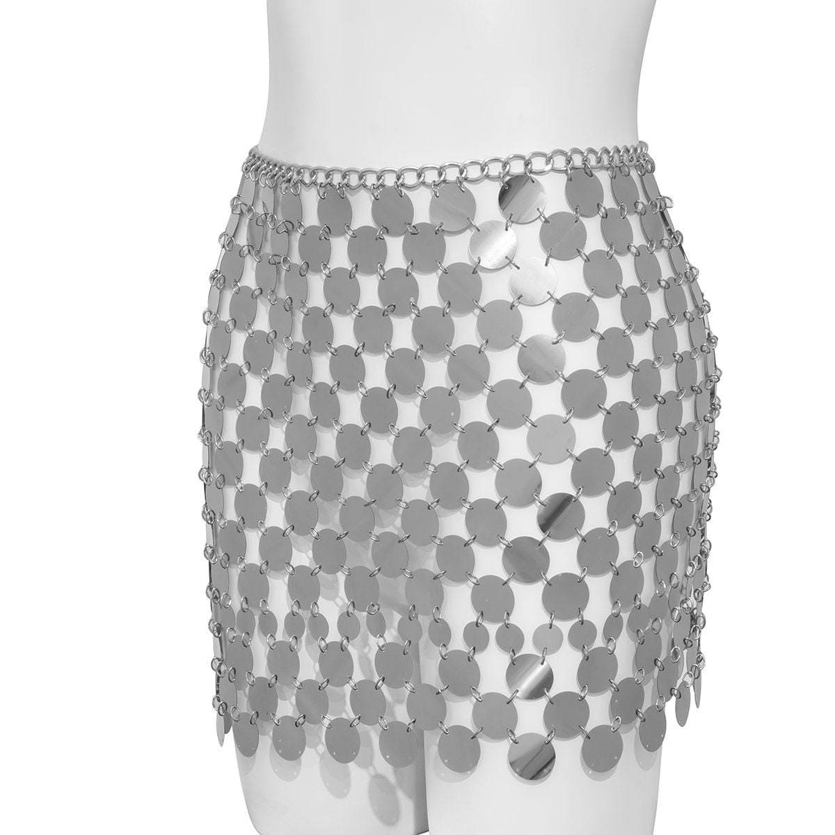 Handmade Squamous Glitter Sequins Patchwork Strappy Nightclub Party Skirt - ArtGalleryZen
