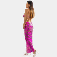 Thumbnail for Handmade Glitter Squamous Sequins Patchwork Long Dress - ArtGalleryZen