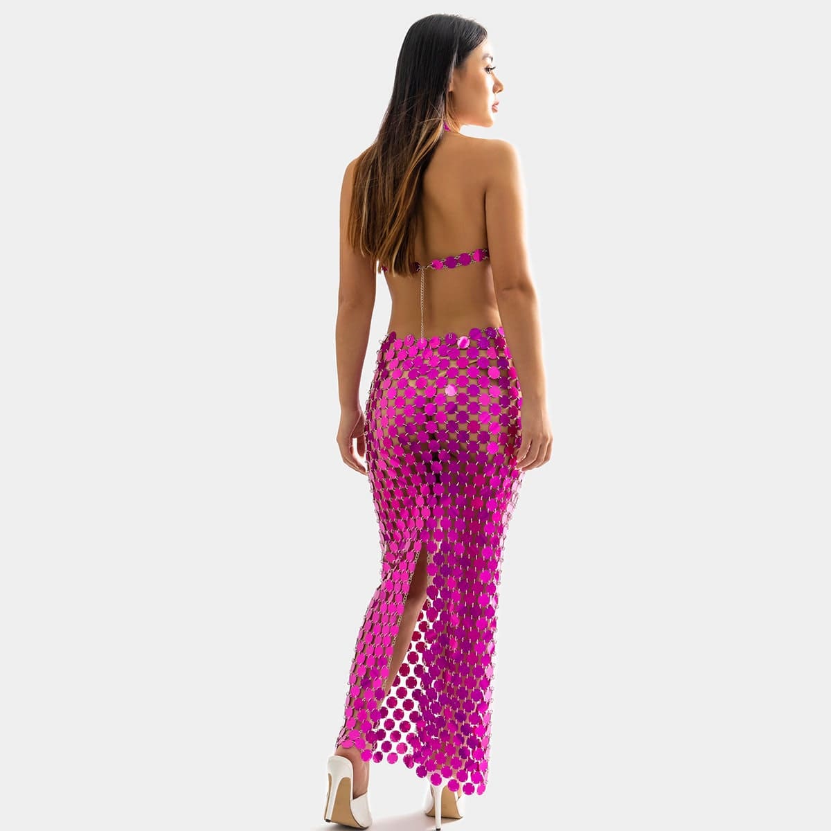Handmade Glitter Squamous Sequins Patchwork Long Dress - ArtGalleryZen