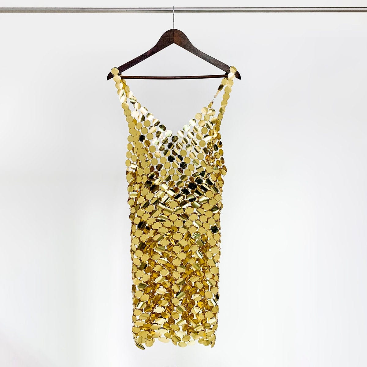 ArtGalleryZen Handmade Glitter Squamous Sequins Patchwork Rave Party Midi Dress - Gold