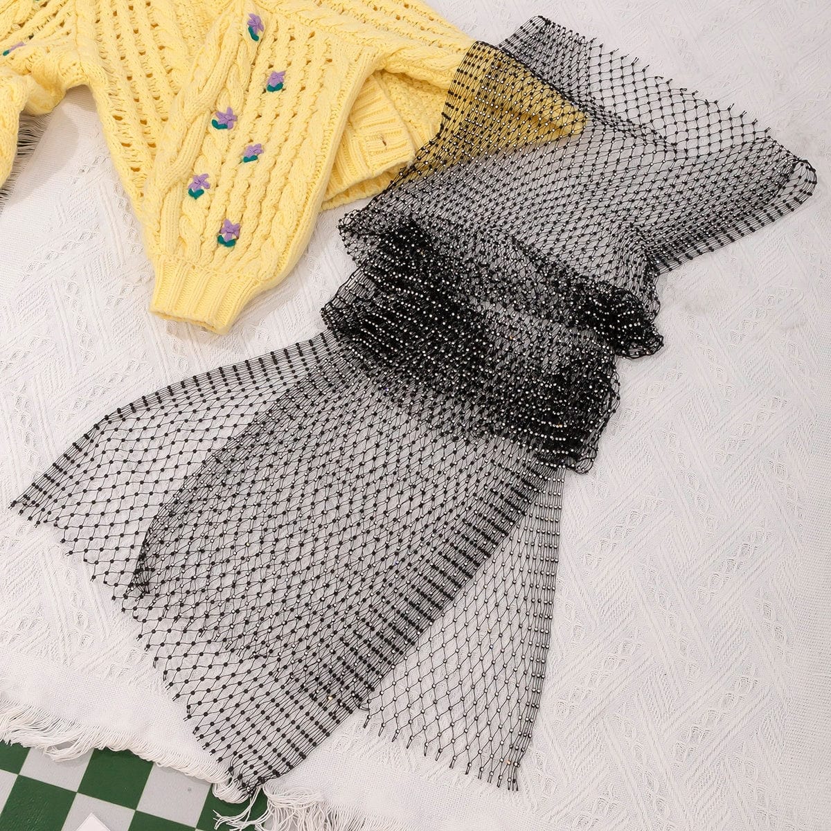 Handmade Rhinestone Fishnet See Through Mesh Loose Trousers – ArtGalleryZen