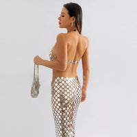 Thumbnail for Handmade Gold Silver Rose Red Glitter Strappy Mirror Sequin Dress - ArtGalleryZen