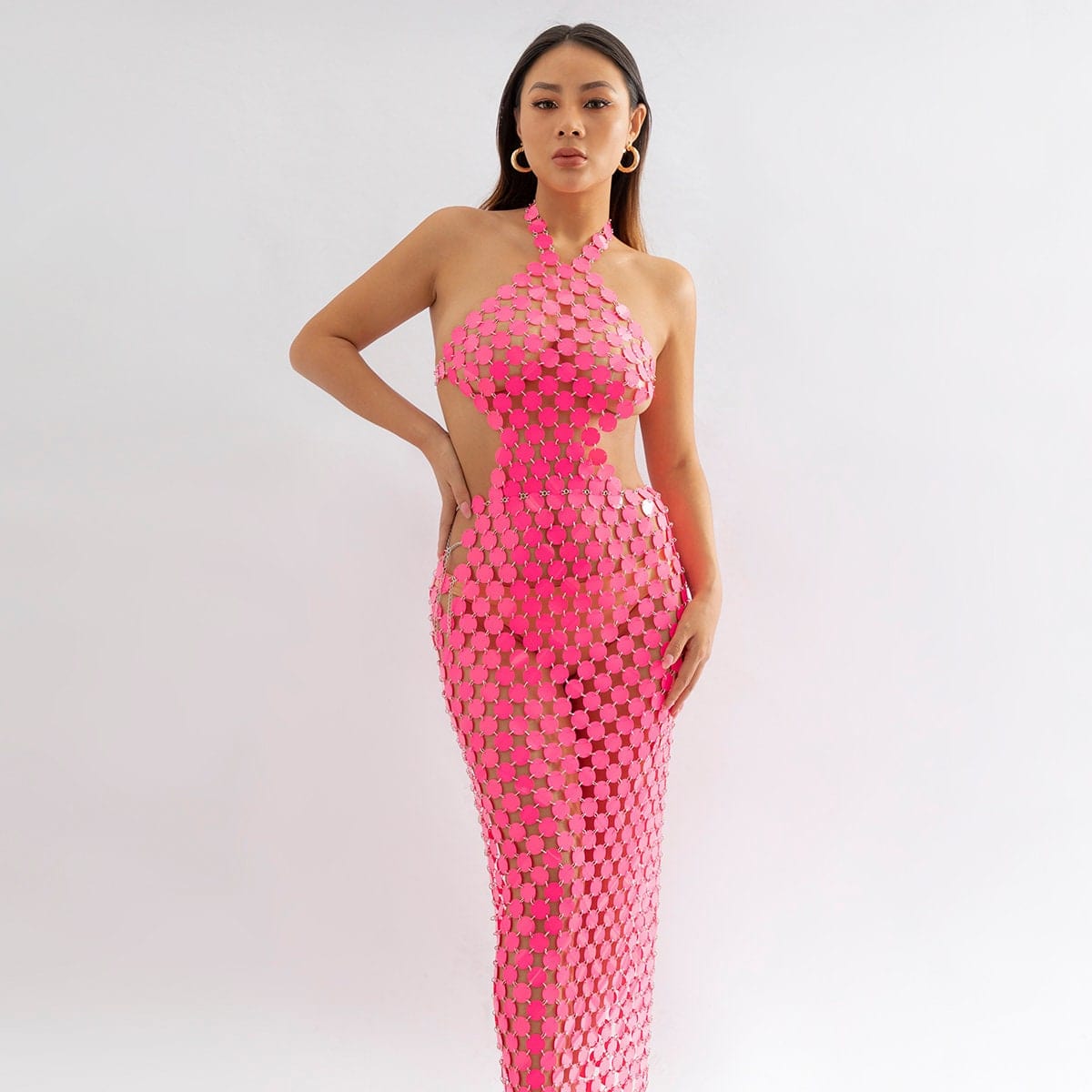 Handmade Gold Silver Rose Red Glitter Strappy Mirror Sequin Dress - ArtGalleryZen