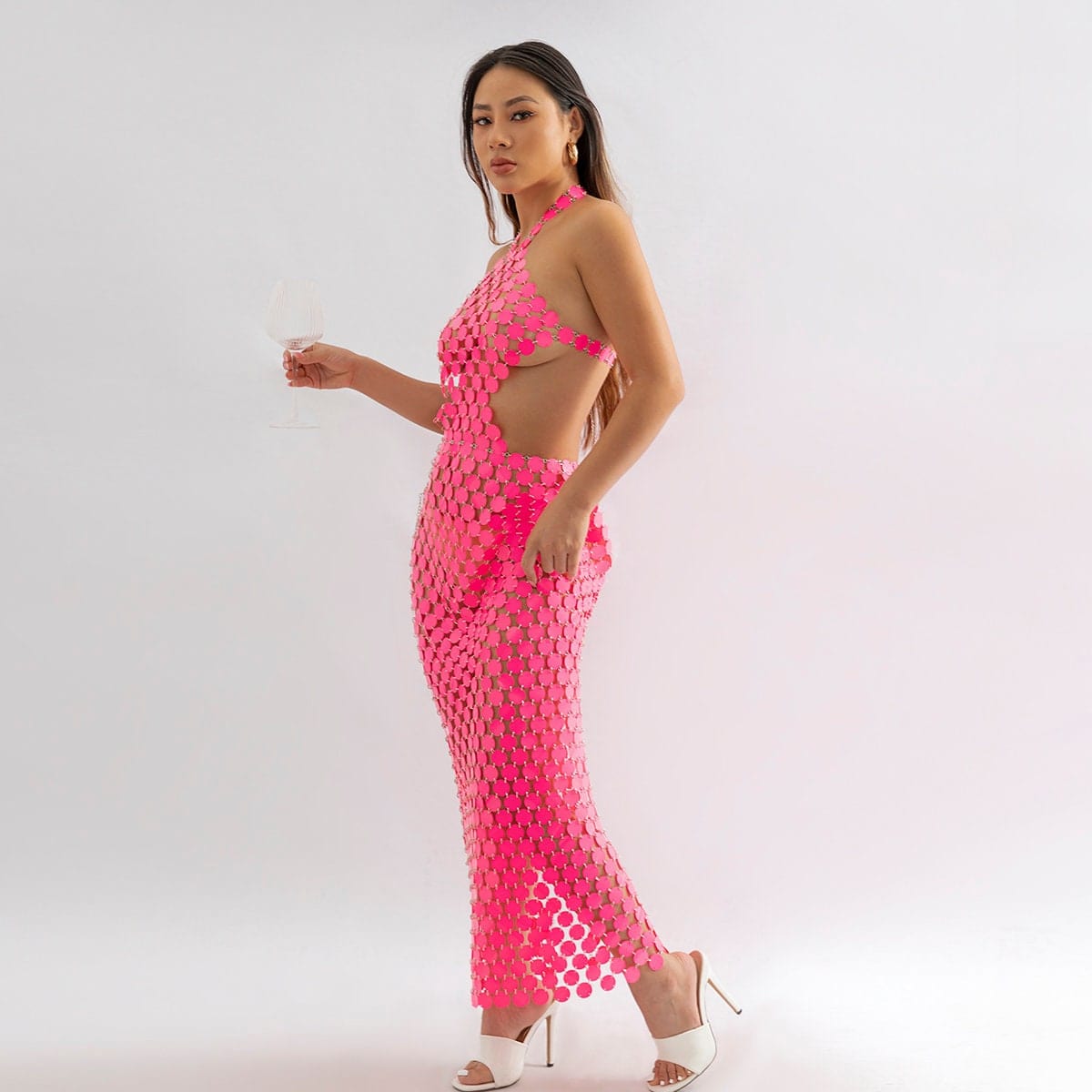 Mirror Sequin Midi Dress Rave Party Formal Gown Mirror Sequin Midi Dress Rave Party Formal Gown