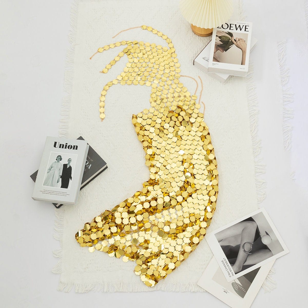 Handmade Gold Silver Rose Red Glitter Strappy Mirror Sequin Dress - ArtGalleryZen