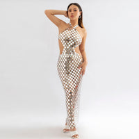 Thumbnail for Handmade Gold Silver Rose Red Glitter Strappy Mirror Sequin Dress - ArtGalleryZen