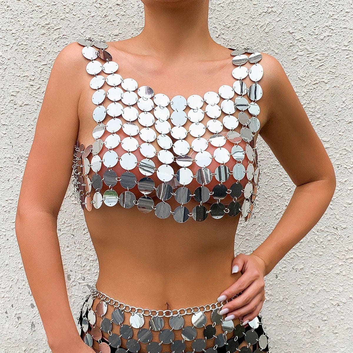 Handmade Gold Silver Tone Glitter Sequins Party Tank Top - ArtGalleryZen