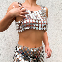 Thumbnail for Handmade Gold Silver Tone Glitter Sequins Party Tank Top - ArtGalleryZen