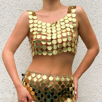 Thumbnail for Handmade Gold Silver Tone Glitter Sequins Party Tank Top - ArtGalleryZen