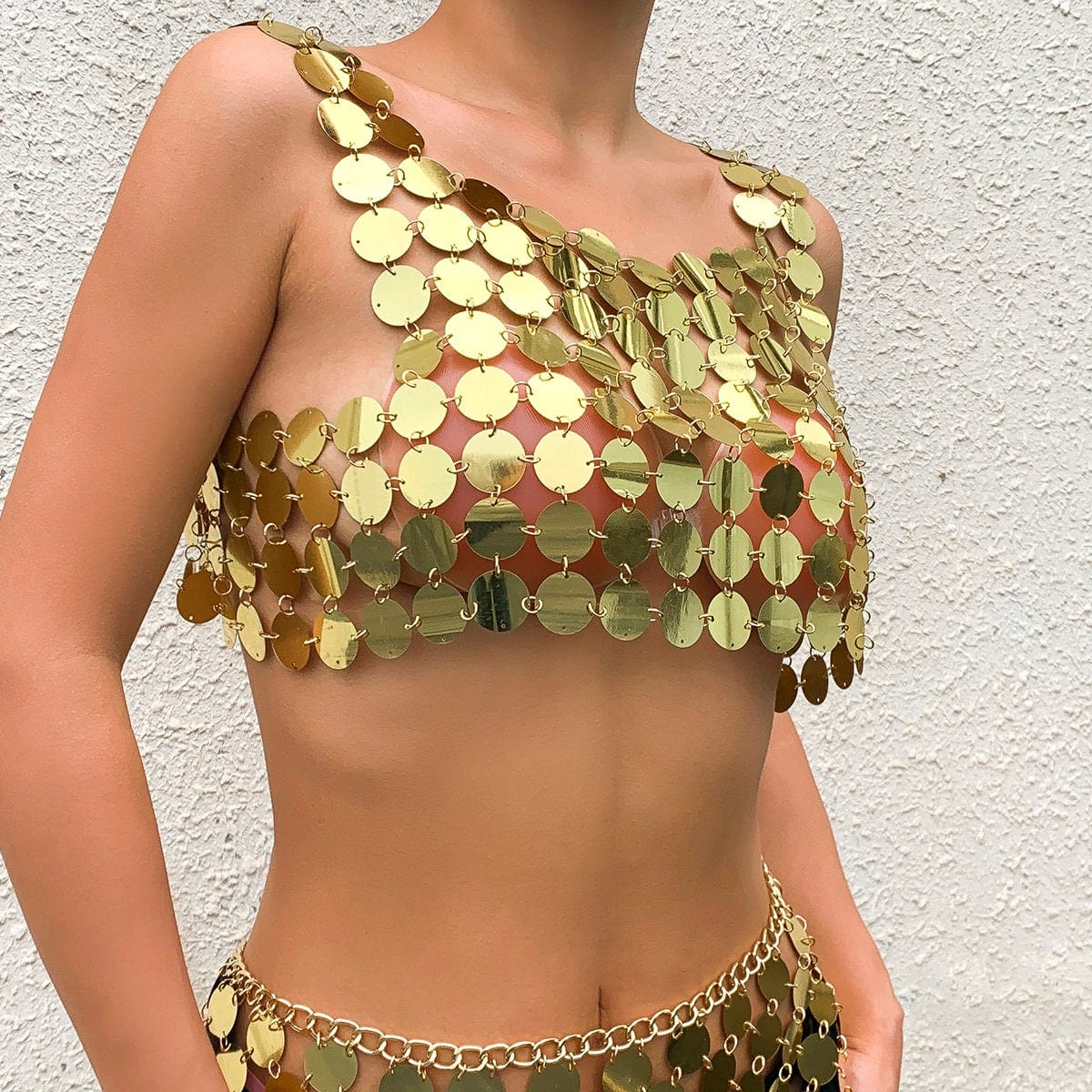 Handmade Gold Silver Tone Glitter Sequins Party Tank Top - ArtGalleryZen