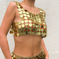 Thumbnail for Handmade Gold Silver Tone Glitter Sequins Party Tank Top - ArtGalleryZen