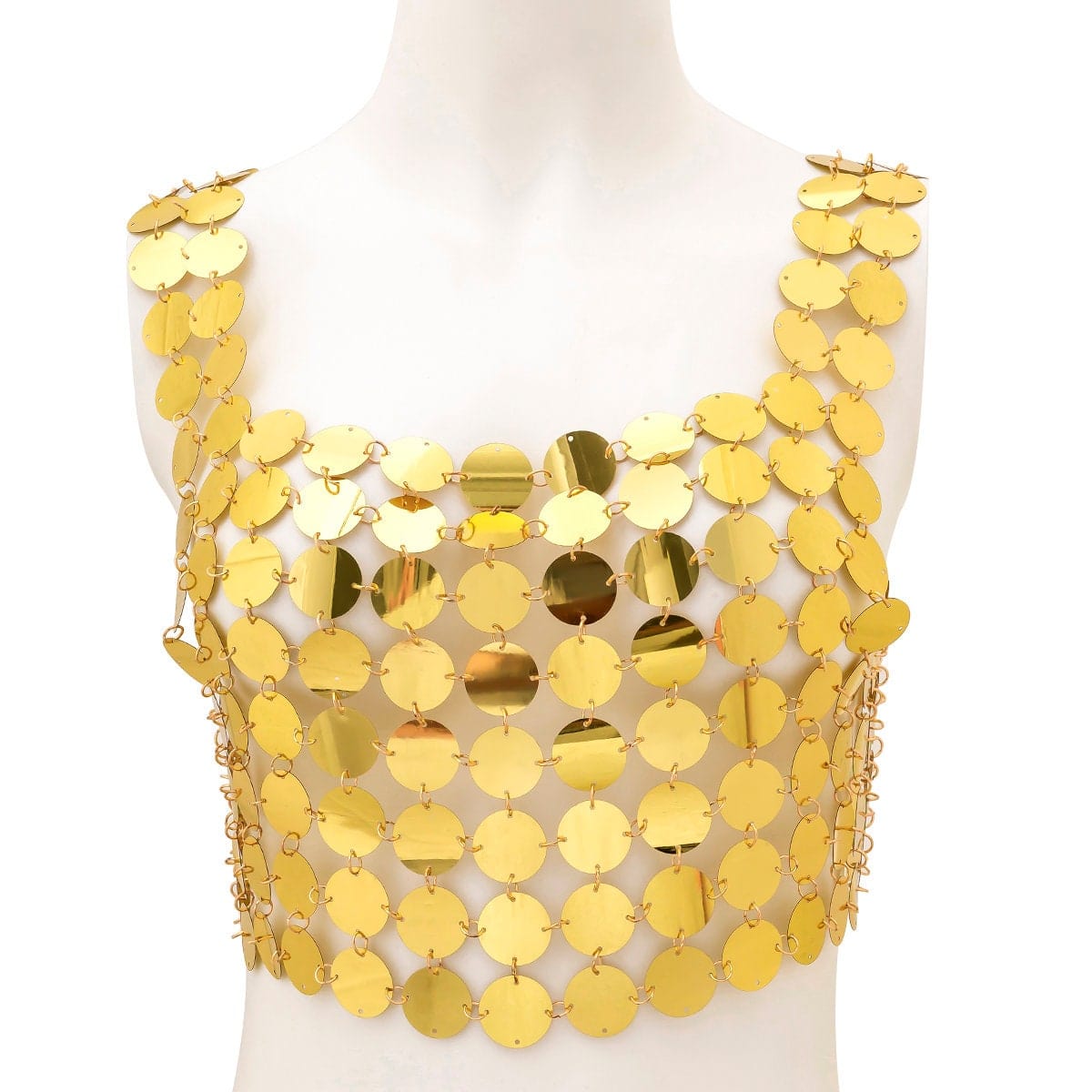 Handmade Gold Silver Tone Glitter Sequins Party Tank Top - ArtGalleryZen