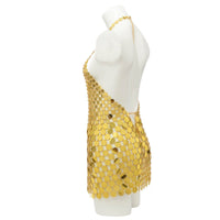Thumbnail for Handmade Gold Silver Tone Glitter Sequins Patchwork Rave Party Mini Dress - ArtGalleryZen