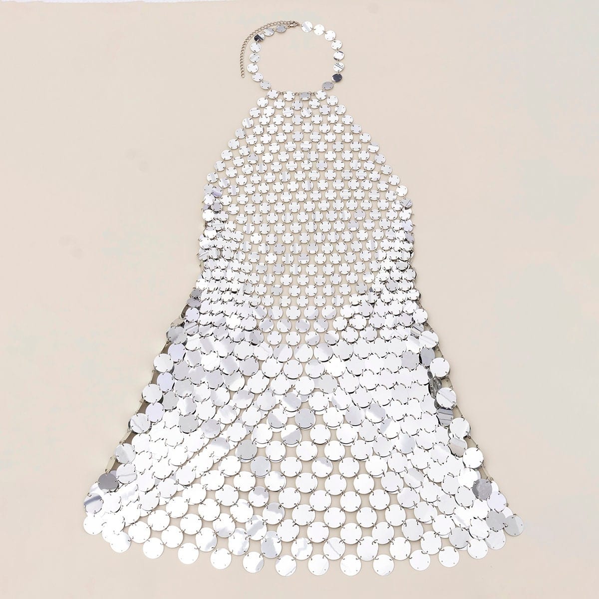 Handmade Gold Silver Tone Glitter Sequins Patchwork Rave Party Mini Dress - ArtGalleryZen