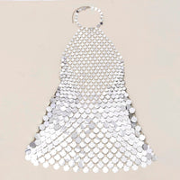 Thumbnail for Handmade Gold Silver Tone Glitter Sequins Patchwork Rave Party Mini Dress - ArtGalleryZen