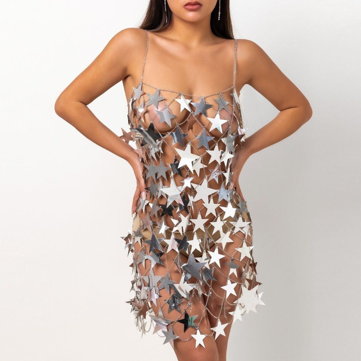 Star Sequin Mini Dress Rave Party Cocktail Outfit
