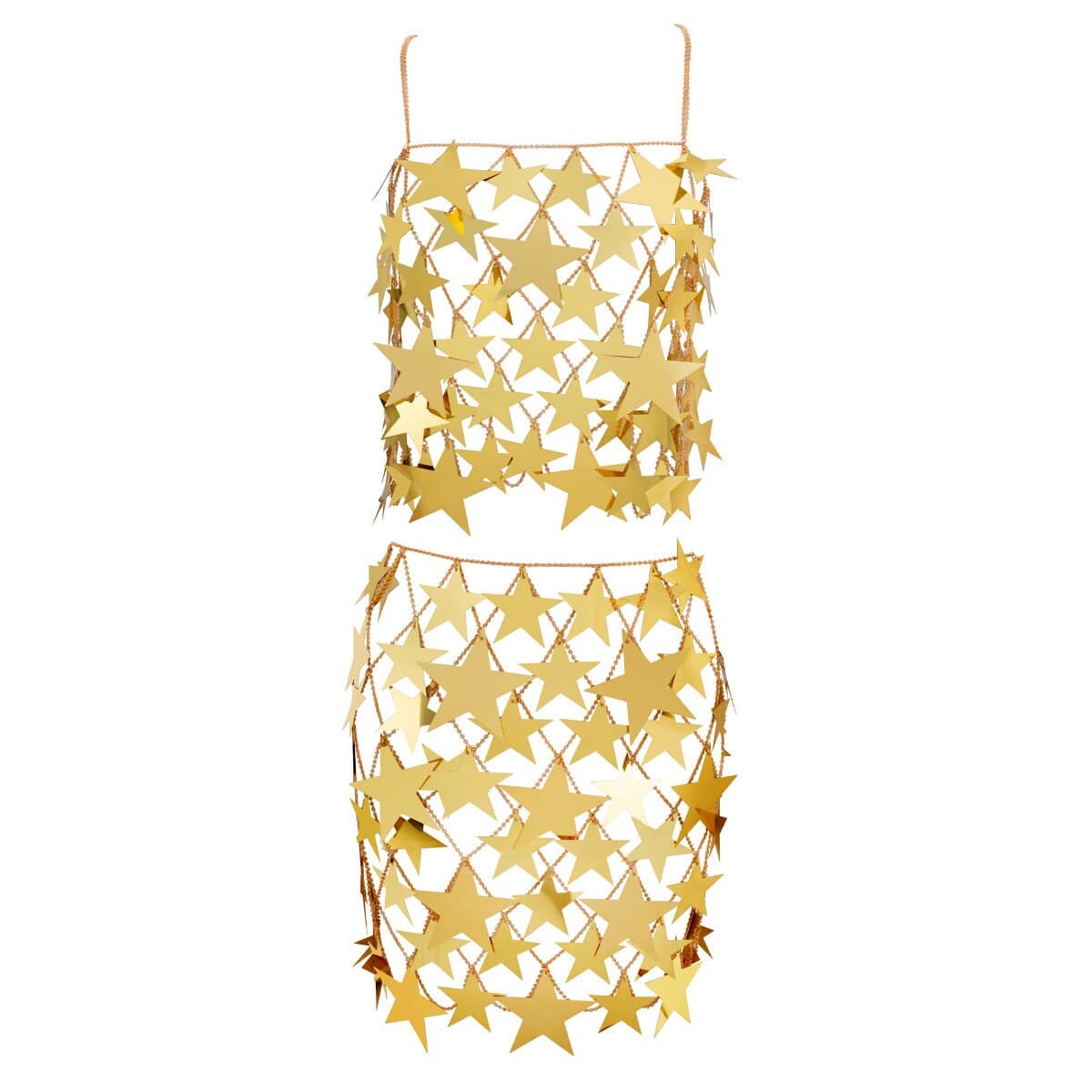 Handmade Gold Silver Tone Hollow Star Sequins Sleeveless Tank Top - ArtGalleryZen