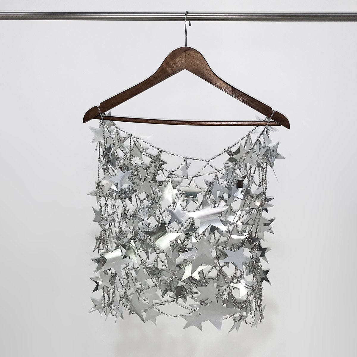 Handmade Gold Silver Tone Hollow Star Sequins Strappy Rave Party Skirt - ArtGalleryZen