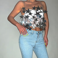 Thumbnail for Handmade Hollow Glitter Star Sequins Sleeveless Tank Top - ArtGalleryZen