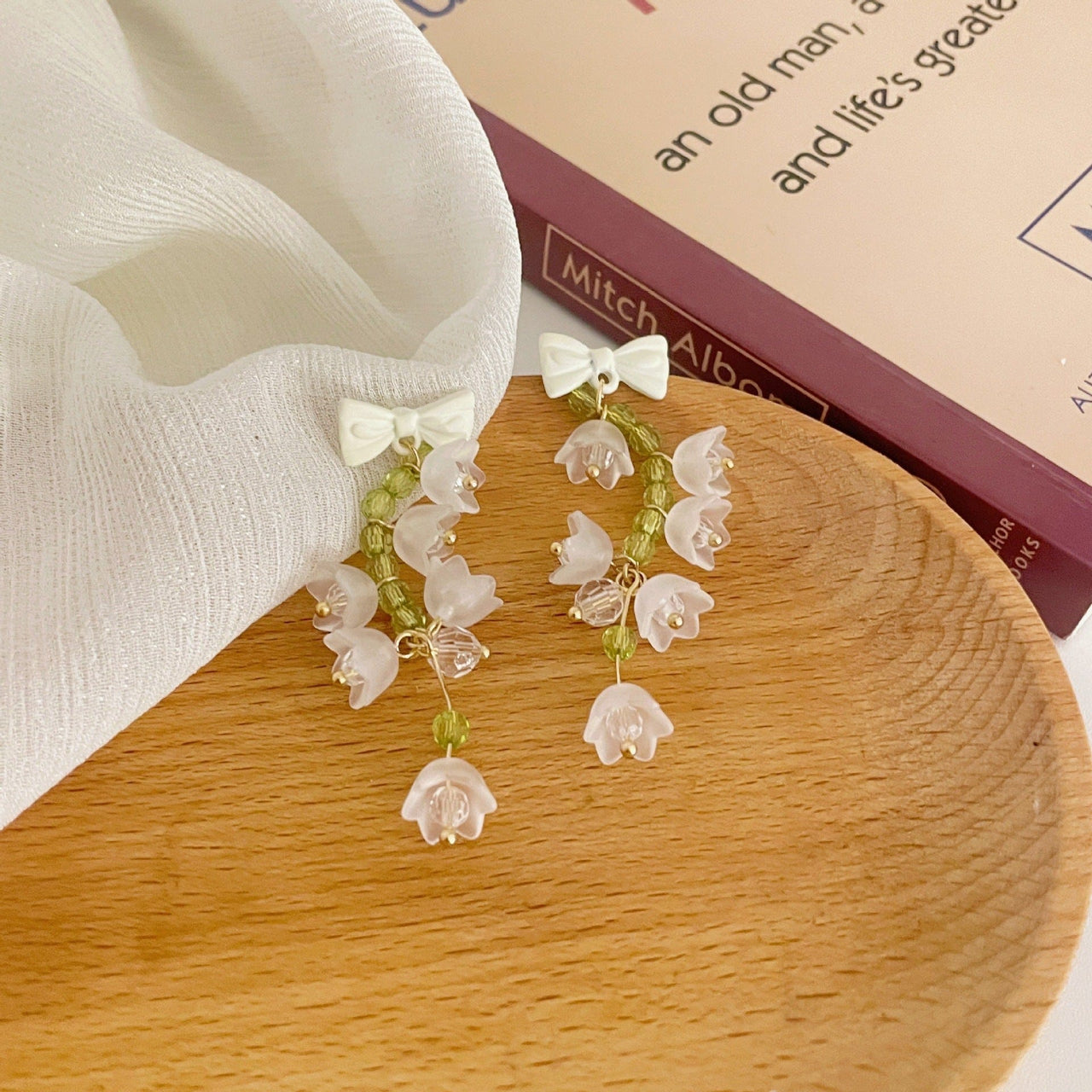 lily flower drop earrings Handmade Lily Of The Valley Dangle Earrings - Spring Floral Jewelry