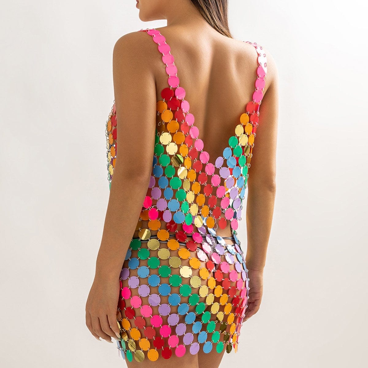 Handmade Rainbow Glitter Sequins Sleeveless Tank Top - ArtGalleryZen